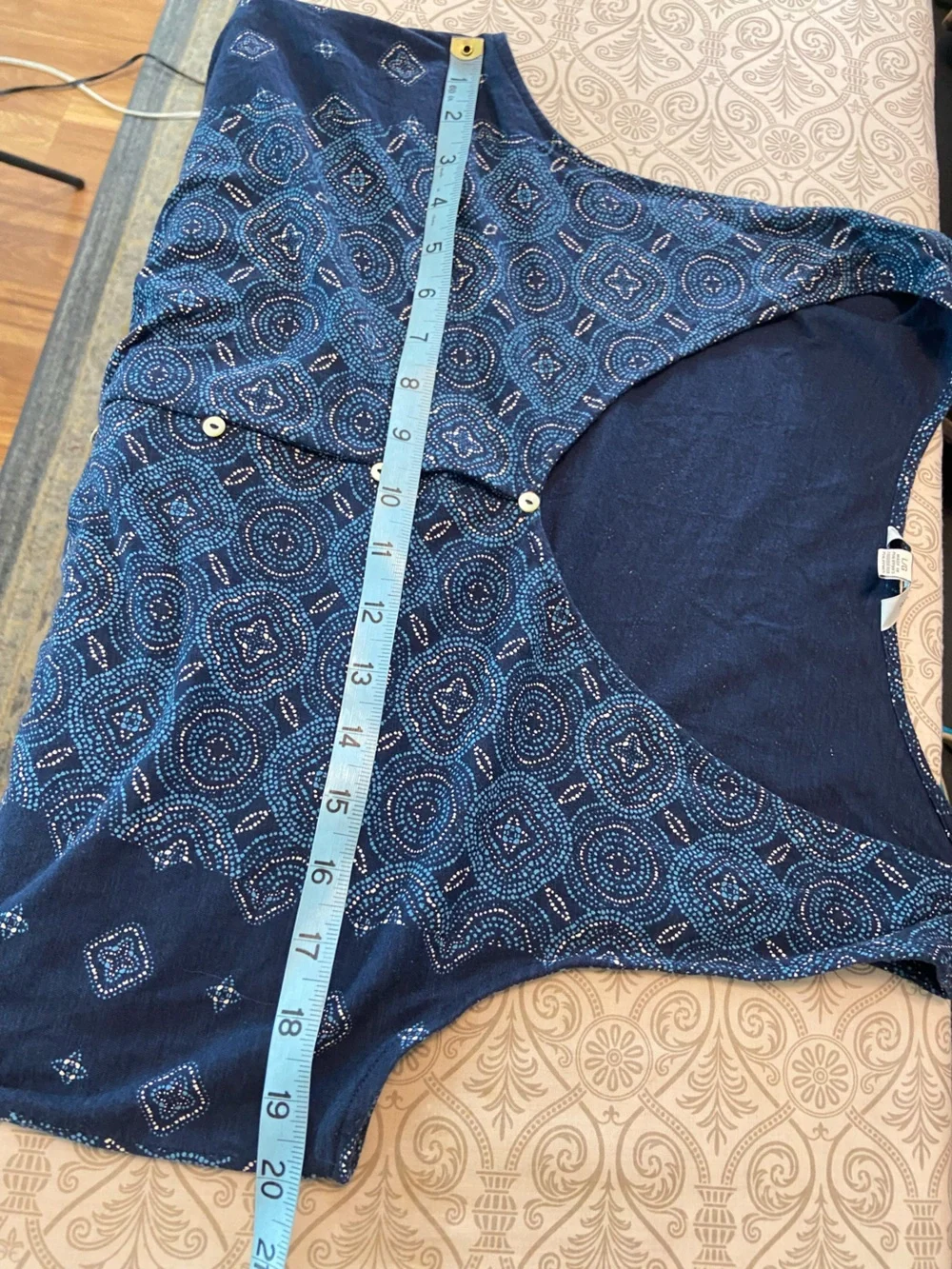 Lucky Brand Geometric Mosaic Tank Top Tie Button Down Large L Blue